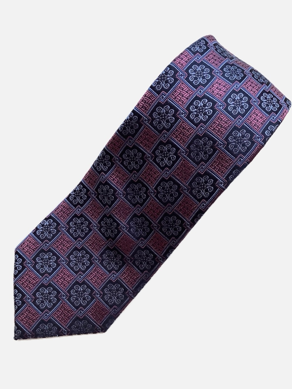 Pronto Uomo Men's Silk Tie Pocket Square Set Navy Blue Pink Geometric Suit
